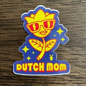 Dutch Bros Sticker - Yellow & Red Flower with Blue Background